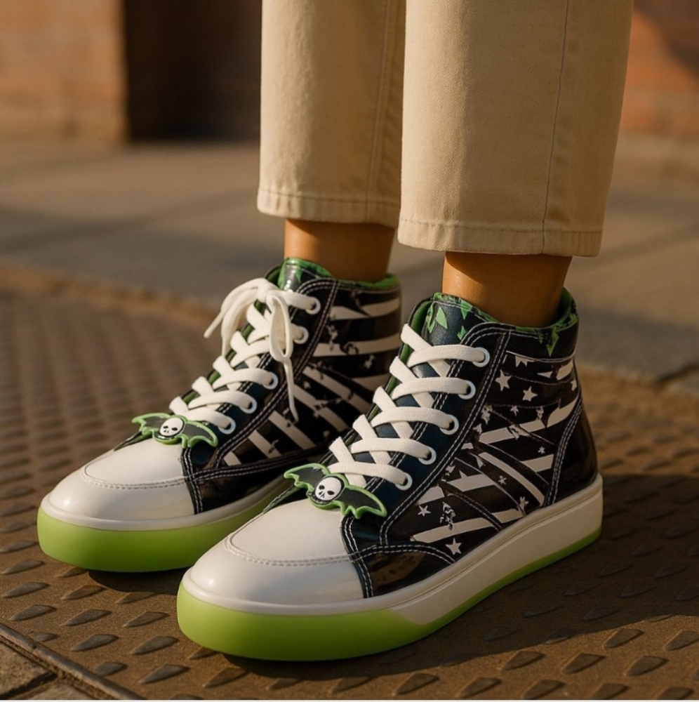 BEETLE JUICE  NEW SIZE 11 UNISEX Sqtylish Black and Green High-Top Sneakers